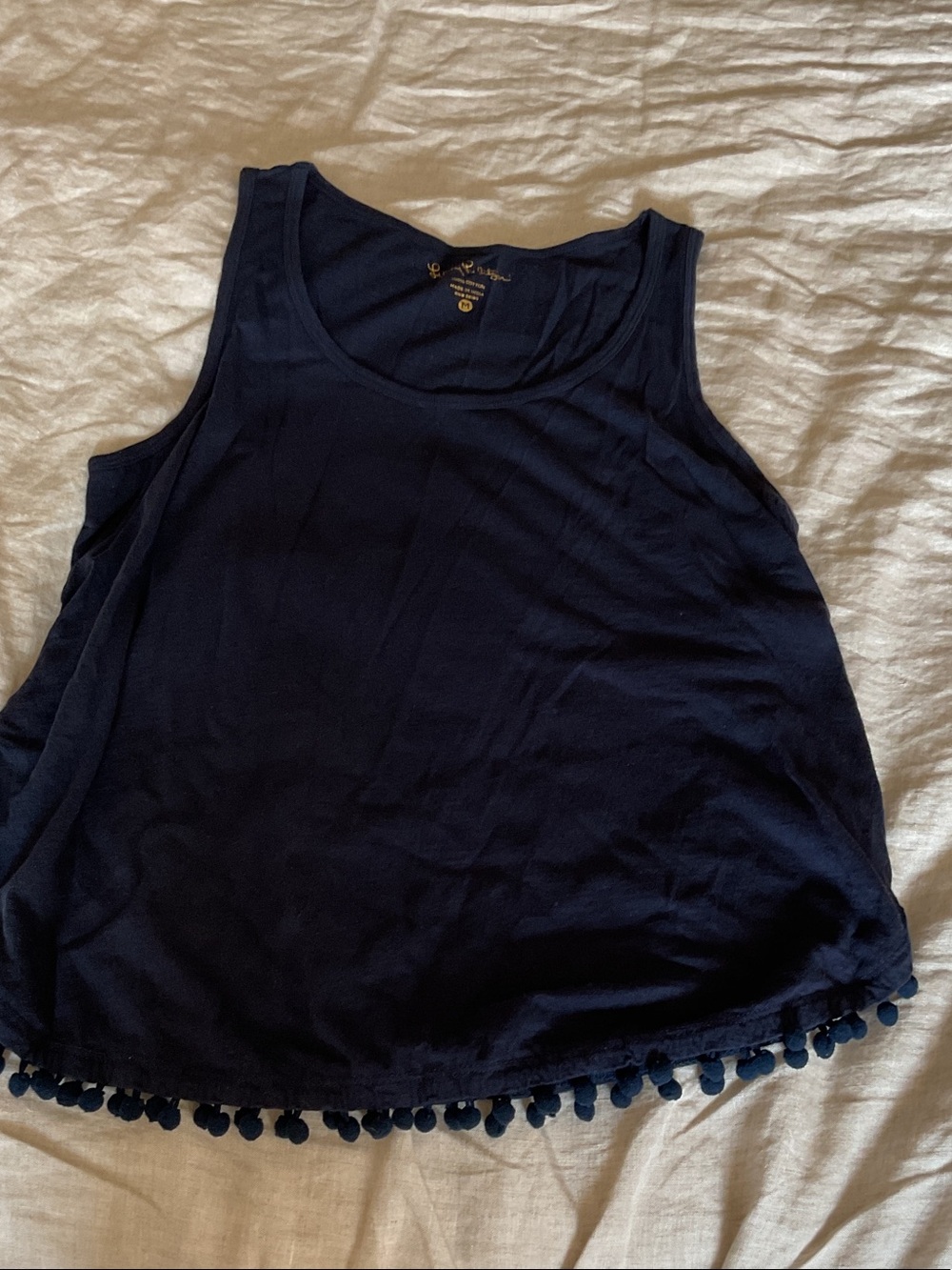 Lilly Pulitzer Navy Pom-Pom Hem Tank